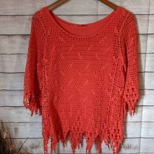 Cristina quarter sleeve crotchet fringe top